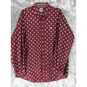 Cinch Mens Large Red Geometric Western Cowboy Long Sleeve Button Down Shirt